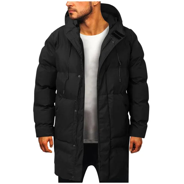 Pierce™ | Men's Hooded Longline Puffer Coat with Snap Placket