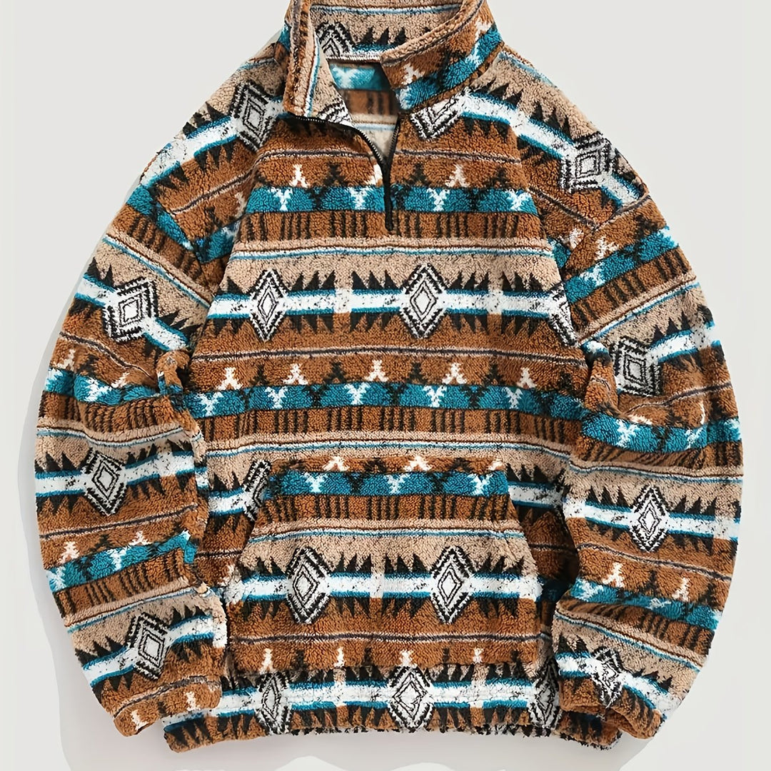 Weston™ | Men's Patterned Half Zip Pullover with Kangaroo Pocket