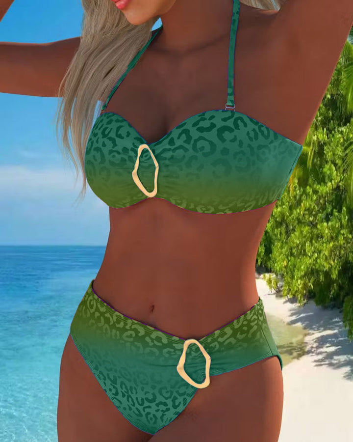 Halter swimsuit with leopard print and color gradient