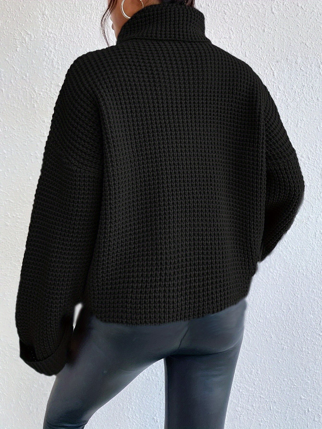 Whitney™ | Women's High Neck Waffle Knit Drop Shoulder Sweater