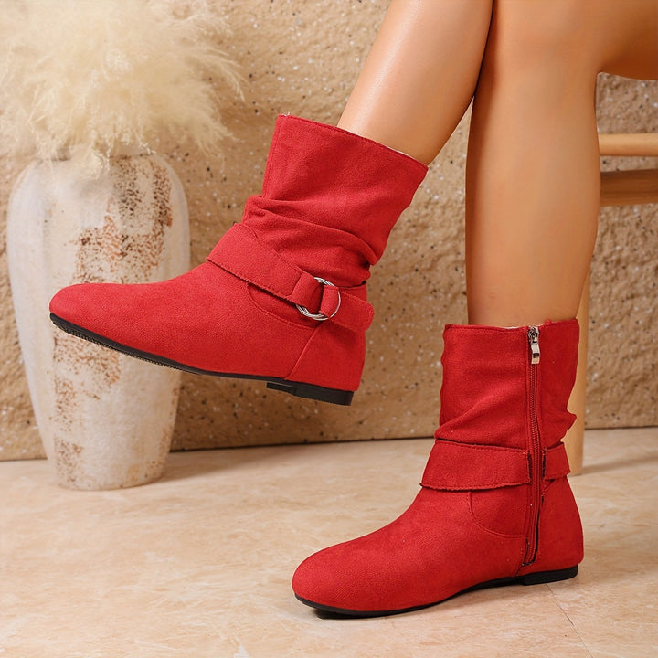 Delaney™ | Women's Slouch Buckle Mid Calf Boots with Side Zip