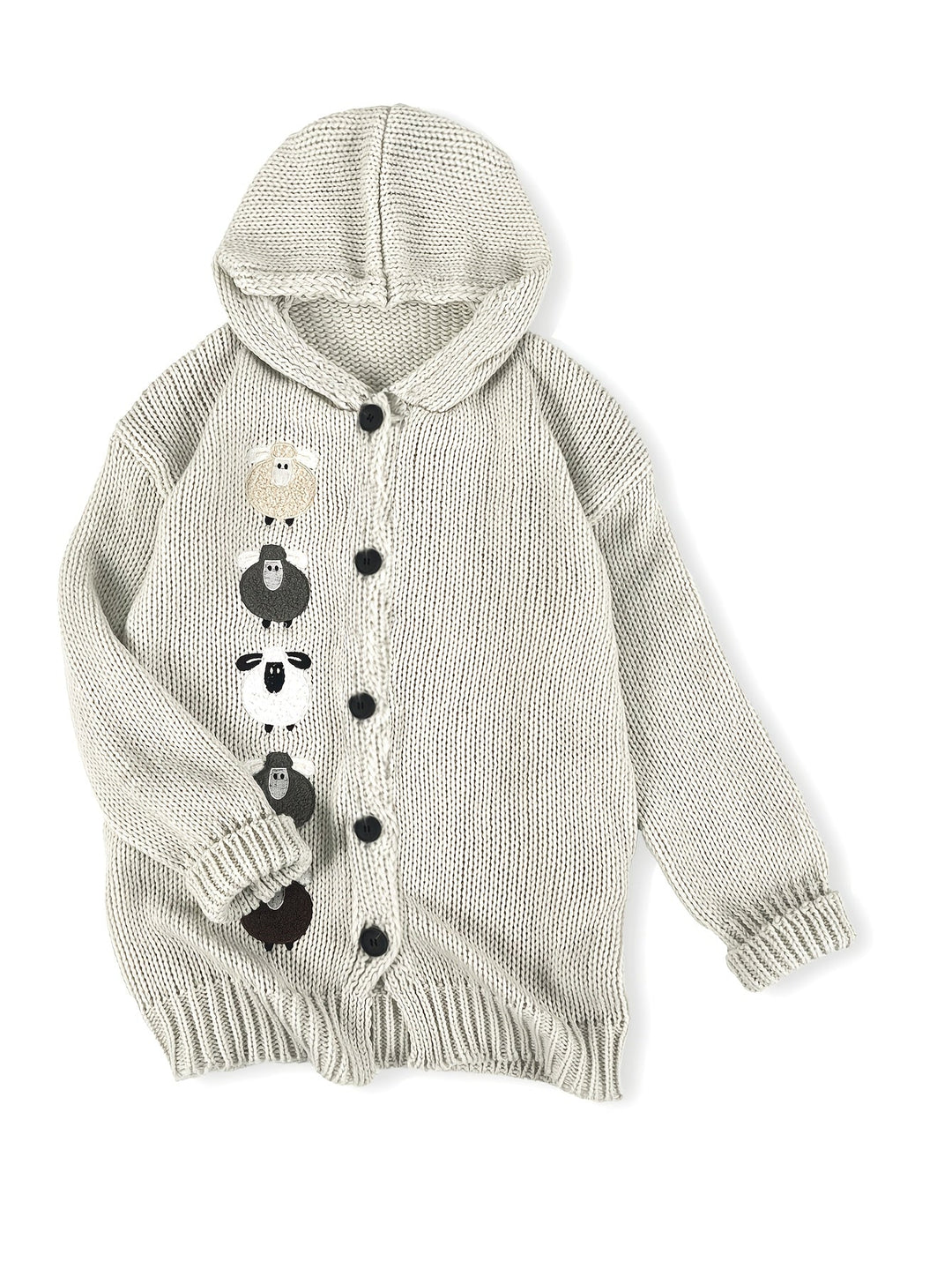 Rosetta™ | Women's Chunky Knit Hooded Cardigan with Sheep Detail