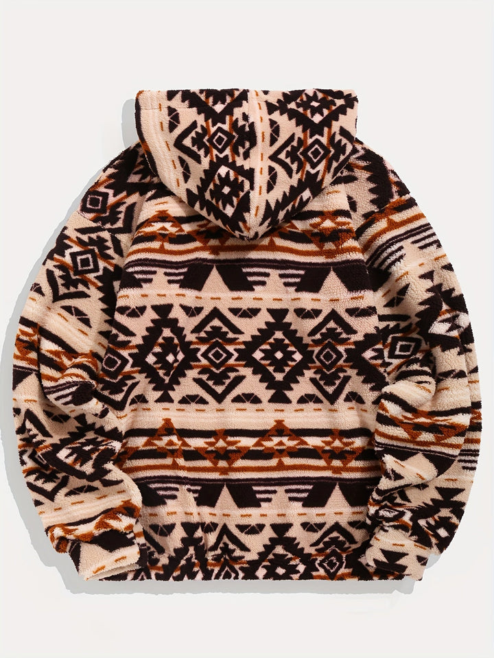 Ashton™ | Men's Geometric Pattern Plush Hoodie with Kangaroo Pocket