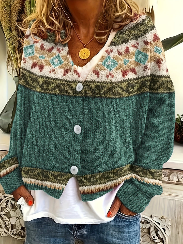 Griselda™ | Women's Fair Isle Yoke Button Front Cardigan