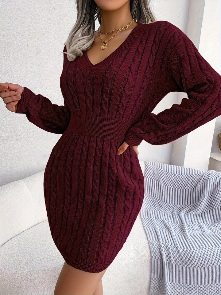 Emmeline™ | Women's Cable-Knit Peplum Sweater Dress