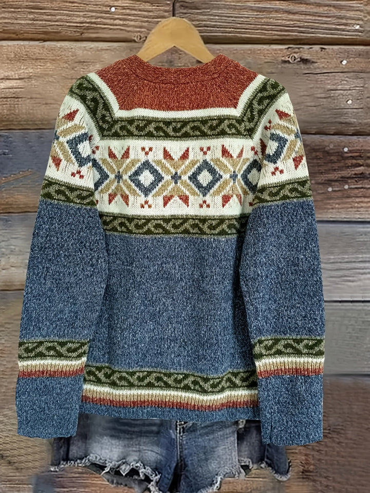 Griselda™ | Women's Fair Isle Yoke Button Front Cardigan