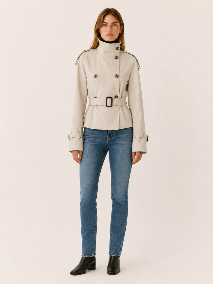 Ailsa™ | Short Trench Coat with High Collar and Belt