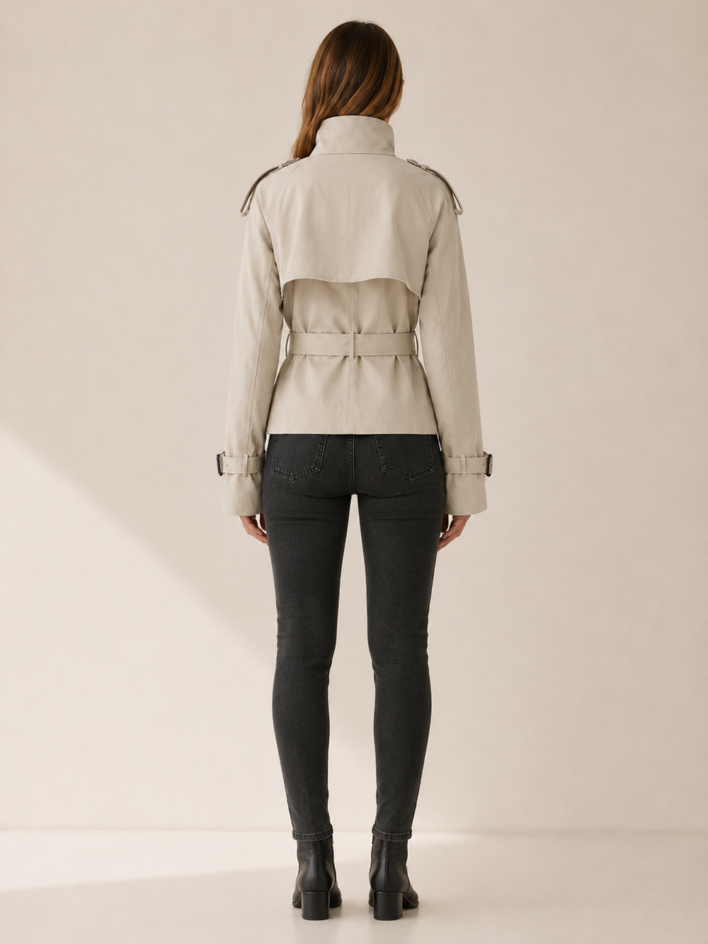 Ailsa™ | Short Trench Coat with High Collar and Belt