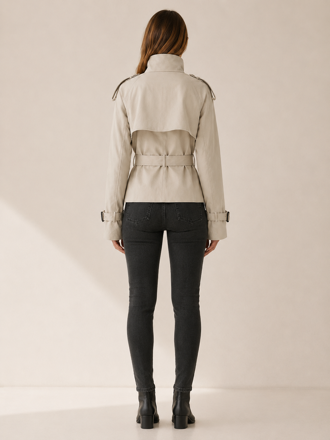 Ailsa™ | Short Trench Coat with High Collar and Belt