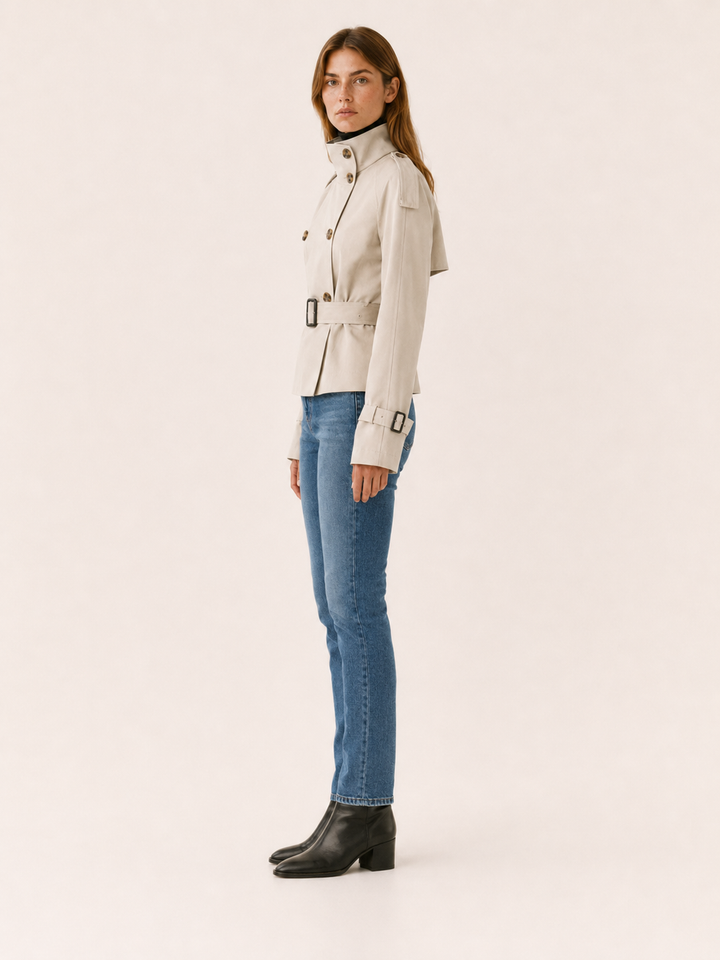 Ailsa™ | Short Trench Coat with High Collar and Belt