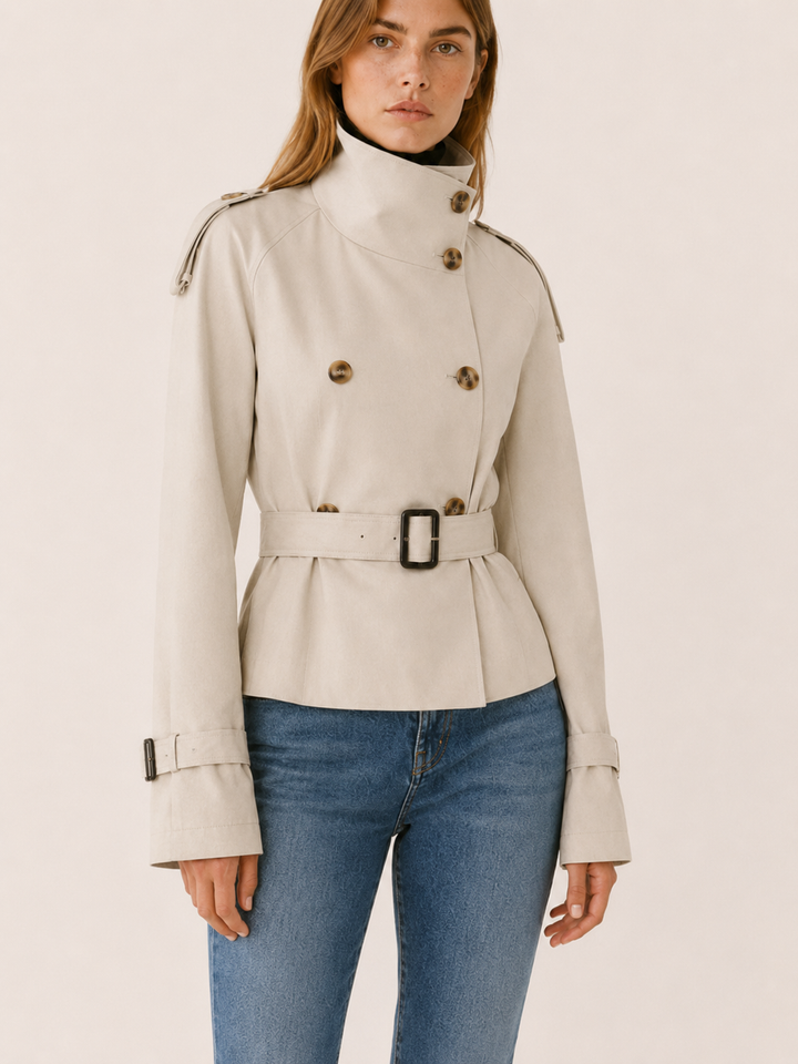 Ailsa™ | Short Trench Coat with High Collar and Belt