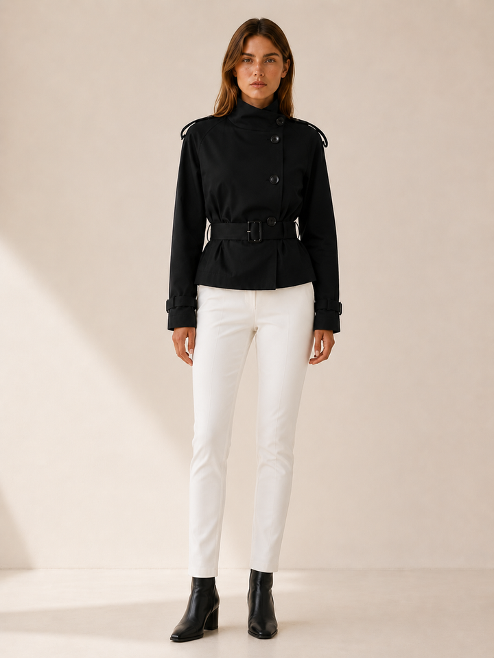 Ailsa™ | Short Trench Coat with High Collar and Belt