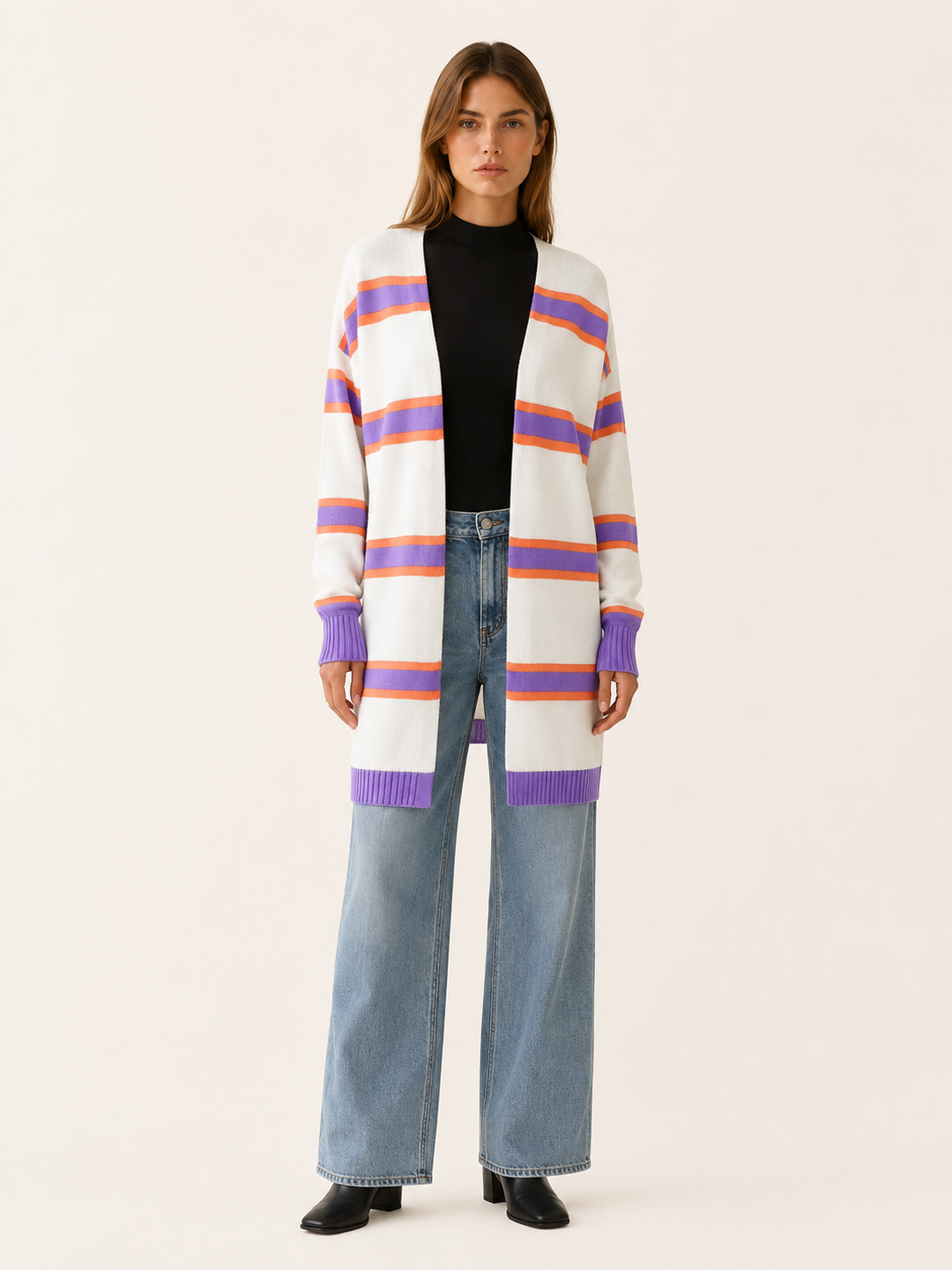 Ailsa™ | Contrast-Stripe Longline Cardigan