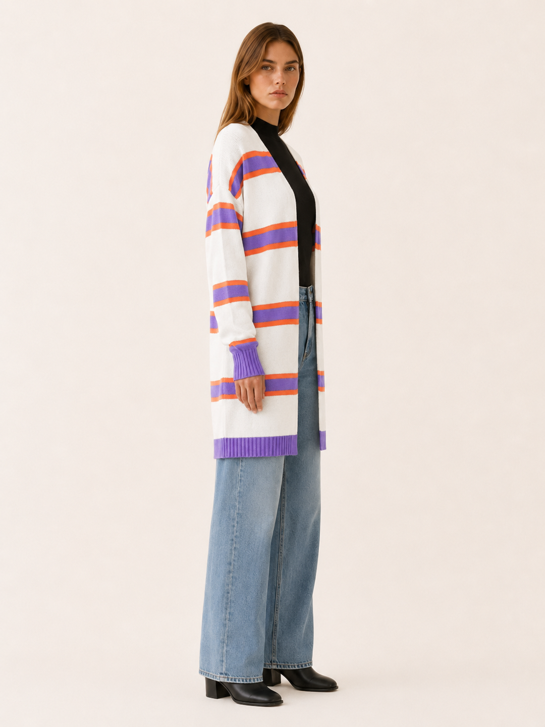Ailsa™ | Contrast-Stripe Longline Cardigan