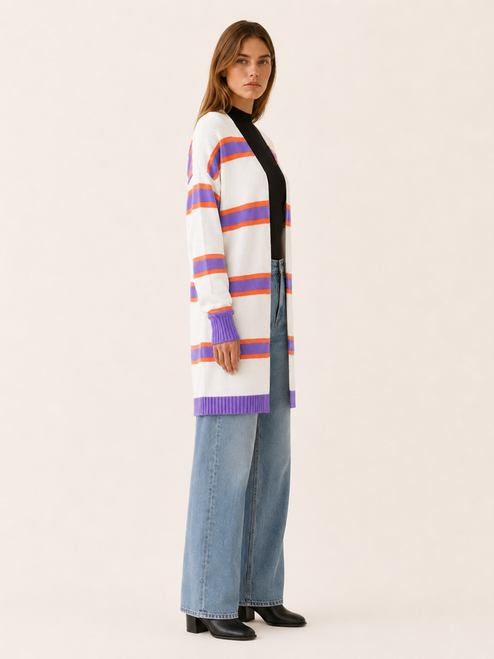 Ailsa™ | Contrast-Stripe Longline Cardigan