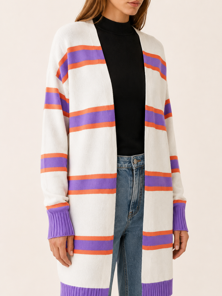 Ailsa™ | Contrast-Stripe Longline Cardigan