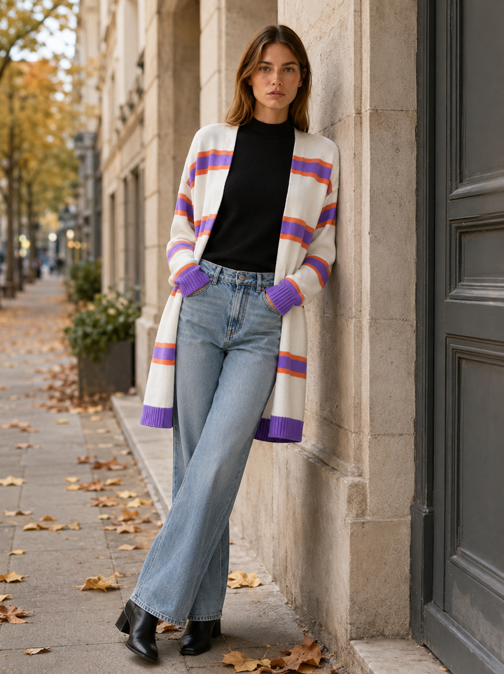 Ailsa™ | Contrast-Stripe Longline Cardigan