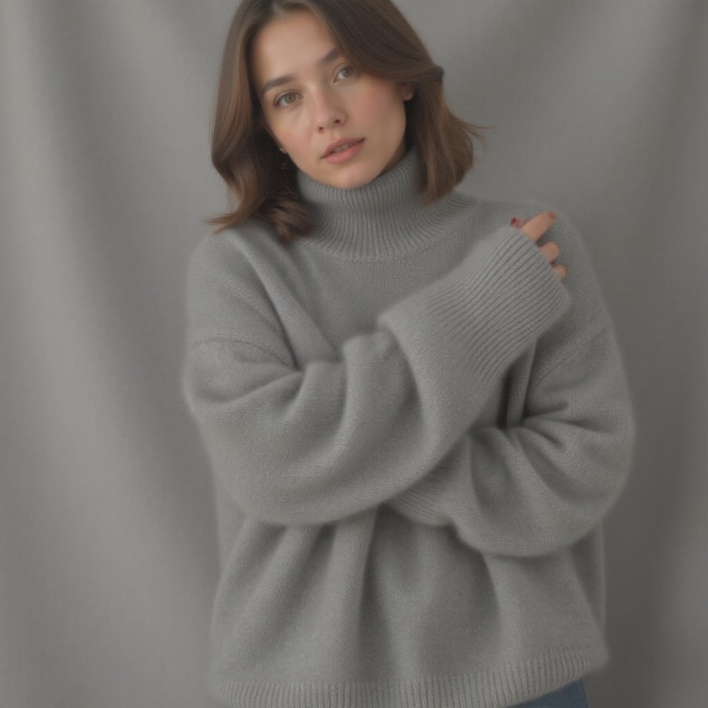 Drusiana™ | Women's Oversized Turtleneck Sweater with Ribbed Trim