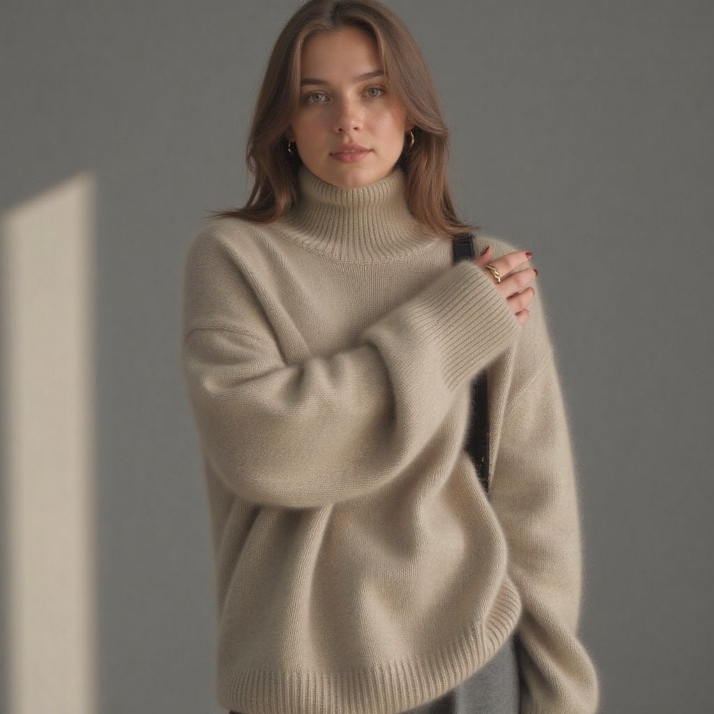 Drusiana™ | Women's Oversized Turtleneck Sweater with Ribbed Trim
