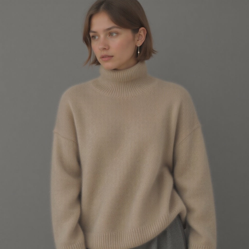 Drusiana™ | Women's Oversized Turtleneck Sweater with Ribbed Trim