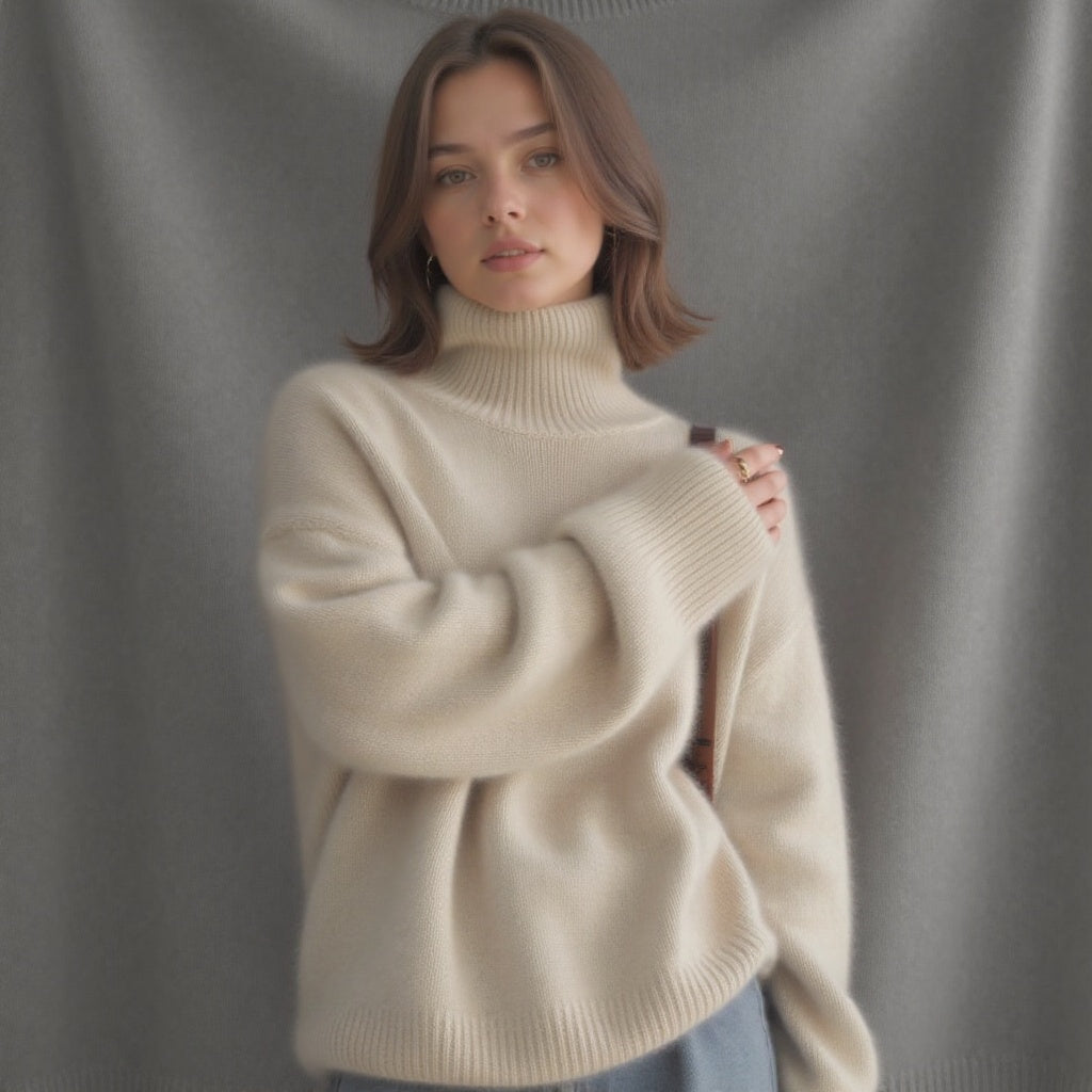 Drusiana™ | Women's Oversized Turtleneck Sweater with Ribbed Trim