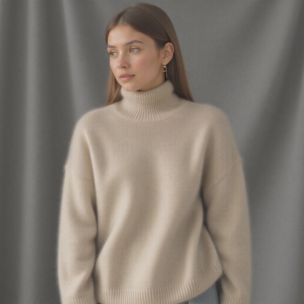 Drusiana™ | Women's Oversized Turtleneck Sweater with Ribbed Trim
