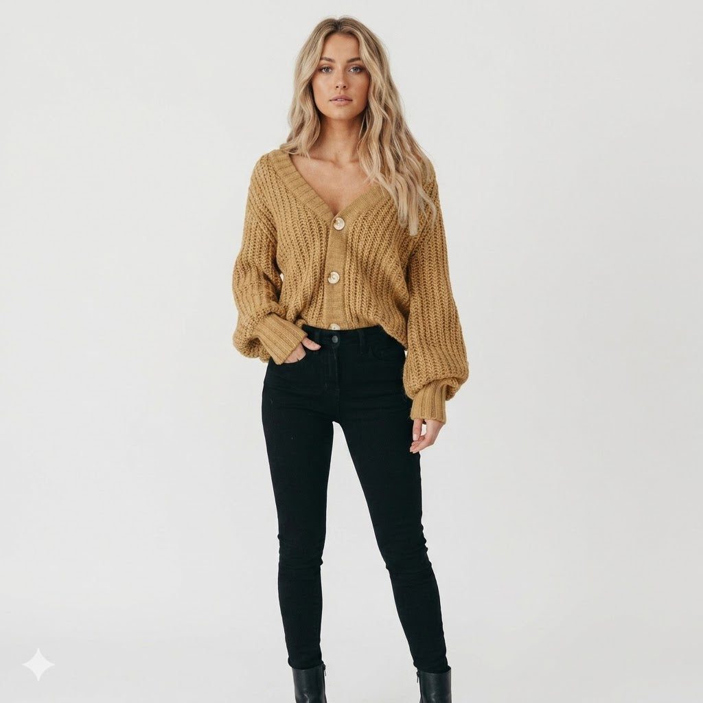 Alma™ | Women's Chunky Knit Cropped Button Cardigan