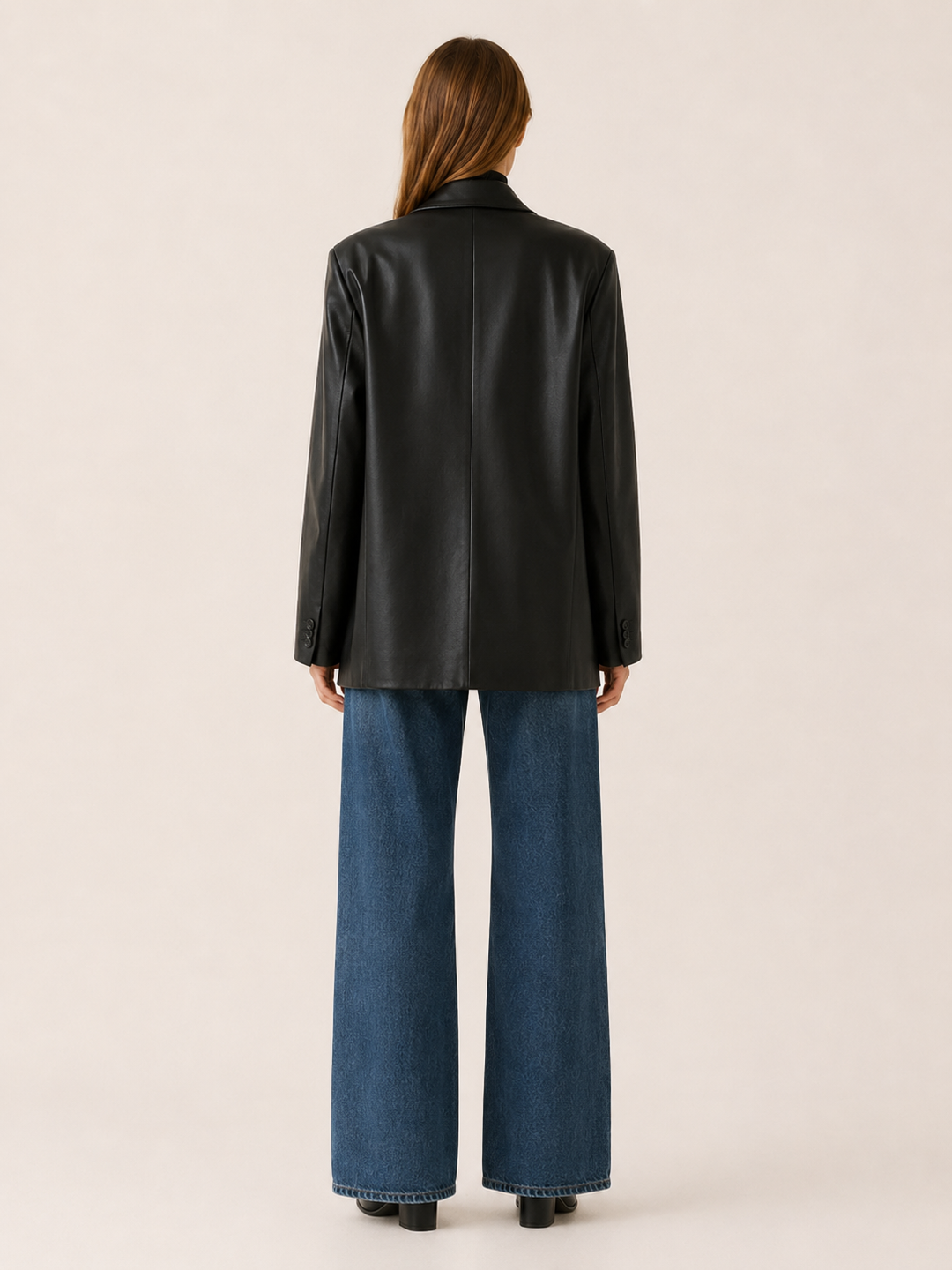 Amandine™ | Oversized Faux Leather Blazer with Notched Lapels