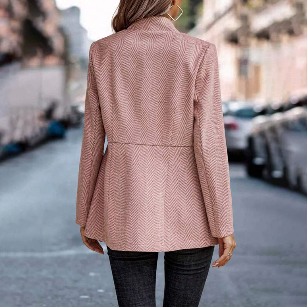 Ysenda™ | Women's Pink Herringbone Tweed Open Front Blazer