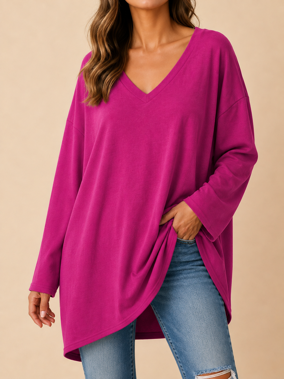 Wilona™ | Women's Oversized V Neck Tunic Top with High Low Hem