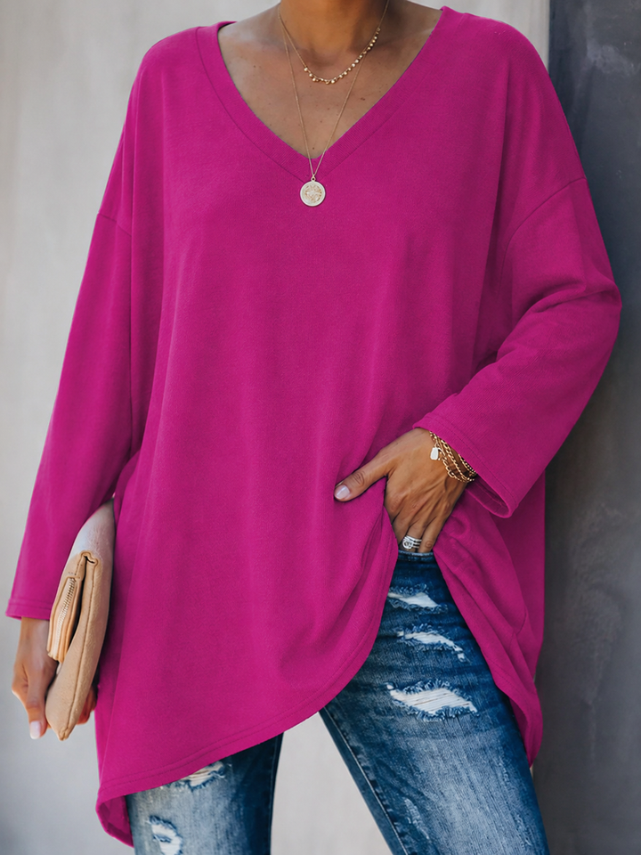 Wilona™ | Women's Oversized V Neck Tunic Top with High Low Hem