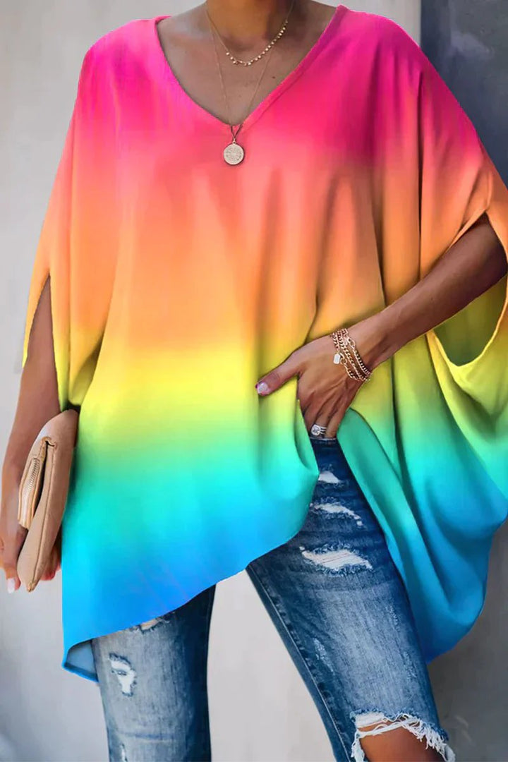 Wilona™ | Women's Oversized V Neck Tunic Top with High Low Hem