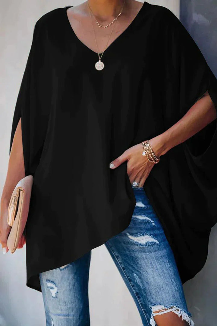 Wilona™ | Women's Oversized V Neck Tunic Top with High Low Hem