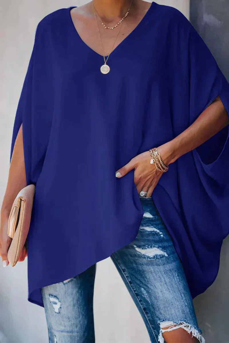 Wilona™ | Women's Oversized V Neck Tunic Top with High Low Hem