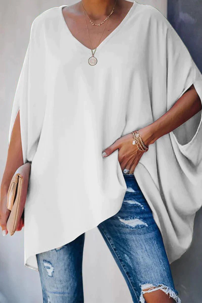 Wilona™ | Women's Oversized V Neck Tunic Top with High Low Hem