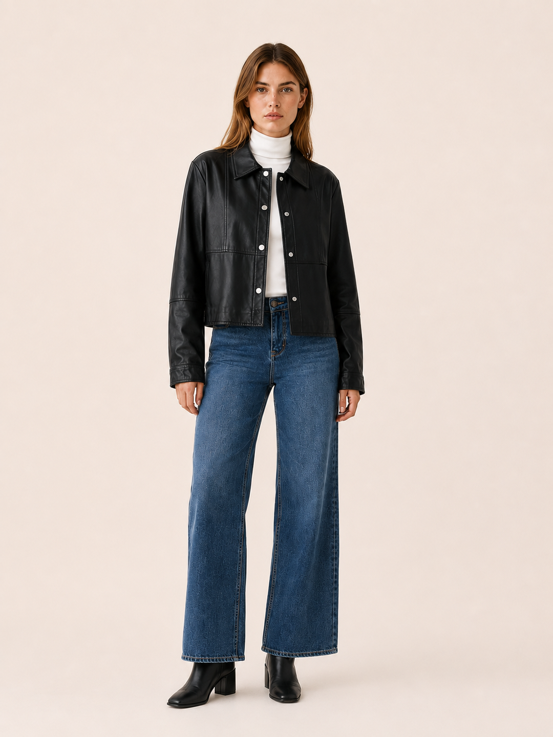 Apolline™ | Cropped Snap-Front Jacket with Pointed Collar