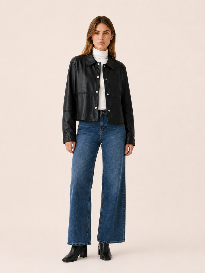 Apolline™ | Cropped Snap-Front Jacket with Pointed Collar
