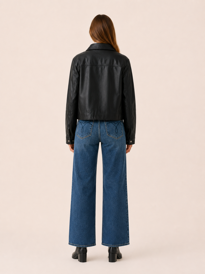 Apolline™ | Cropped Snap-Front Jacket with Pointed Collar