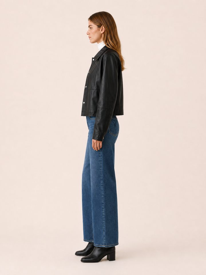 Apolline™ | Cropped Snap-Front Jacket with Pointed Collar