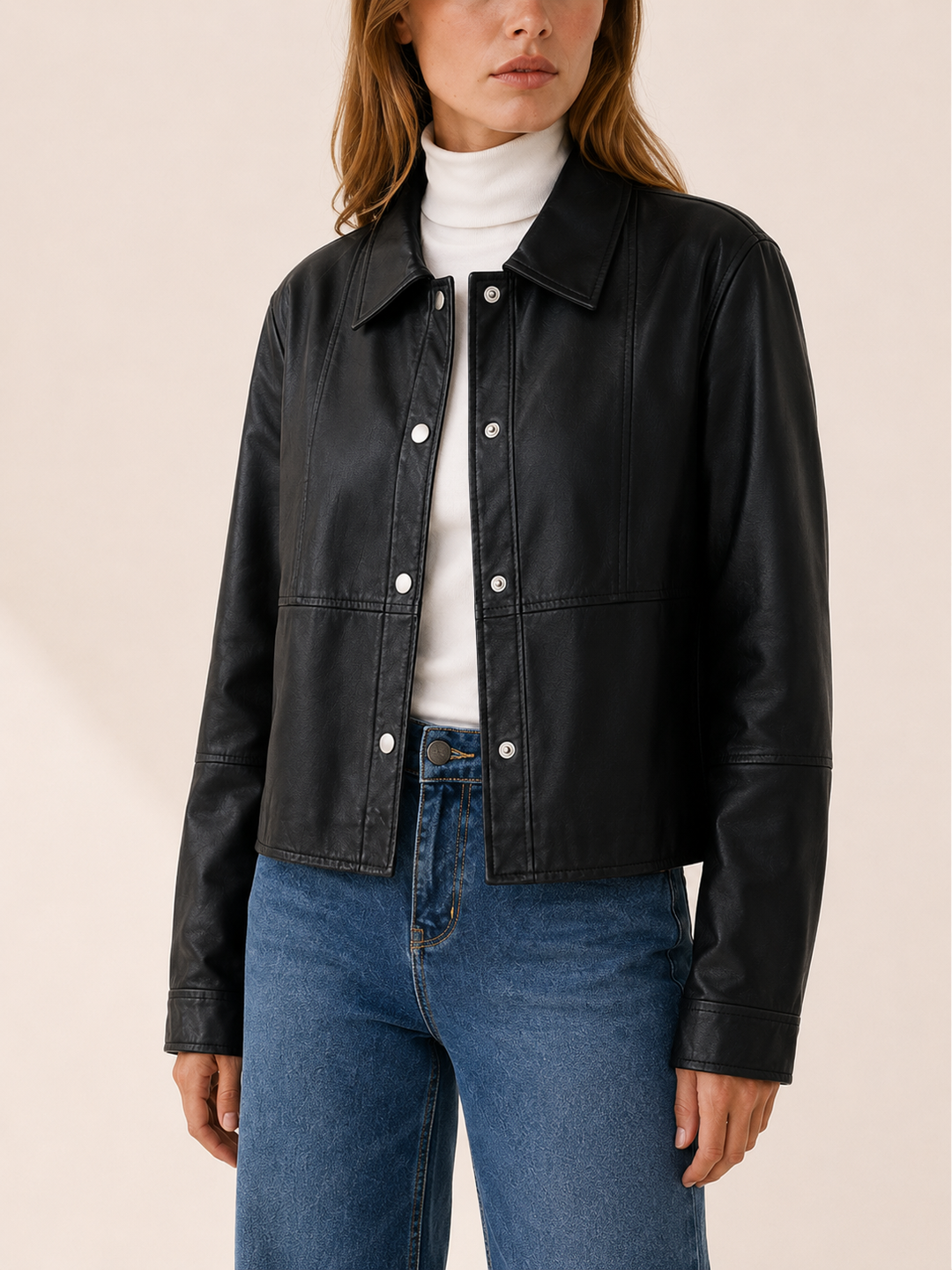 Apolline™ | Cropped Snap-Front Jacket with Pointed Collar