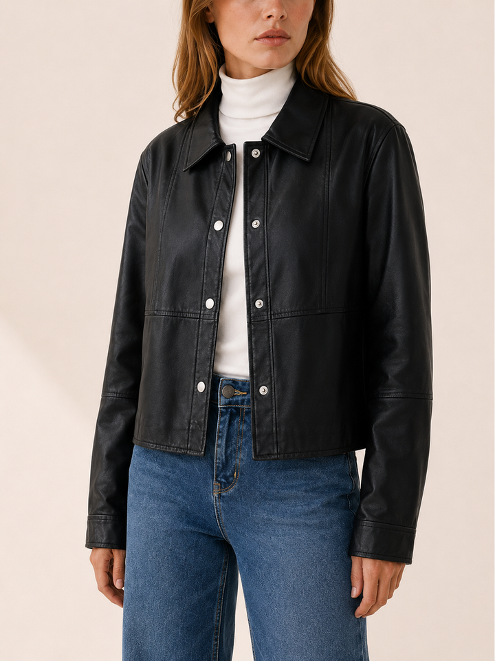 Apolline™ | Cropped Snap-Front Jacket with Pointed Collar
