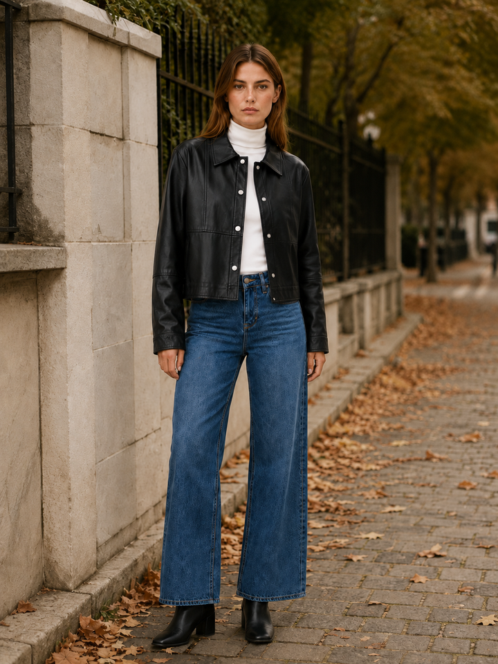 Apolline™ | Cropped Snap-Front Jacket with Pointed Collar