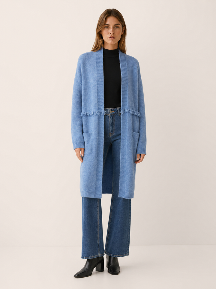 Apolline™ | Knee-Length Open-Front Cardigan with Pockets