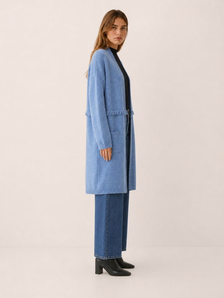 Apolline™ | Knee-Length Open-Front Cardigan with Pockets