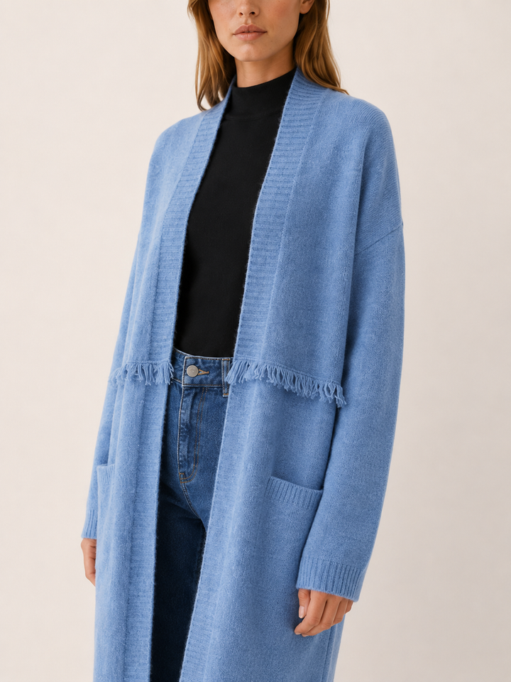 Apolline™ | Knee-Length Open-Front Cardigan with Pockets