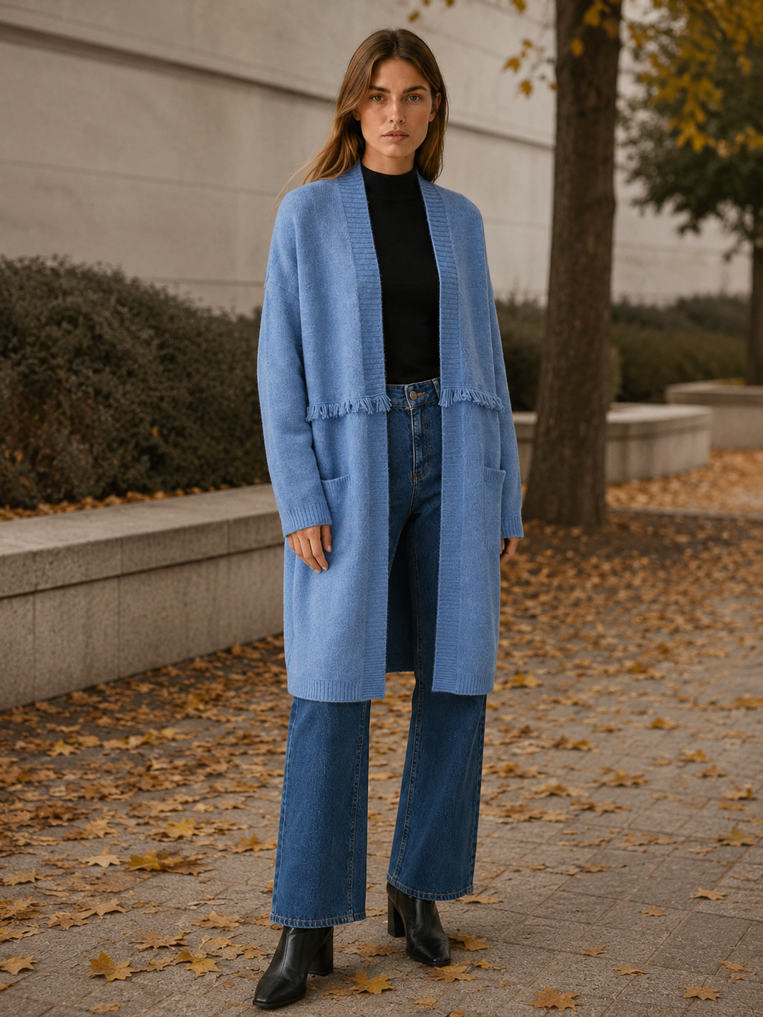 Apolline™ | Knee-Length Open-Front Cardigan with Pockets