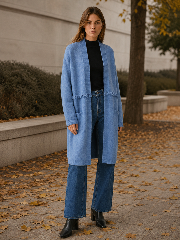 Apolline™ | Knee-Length Open-Front Cardigan with Pockets