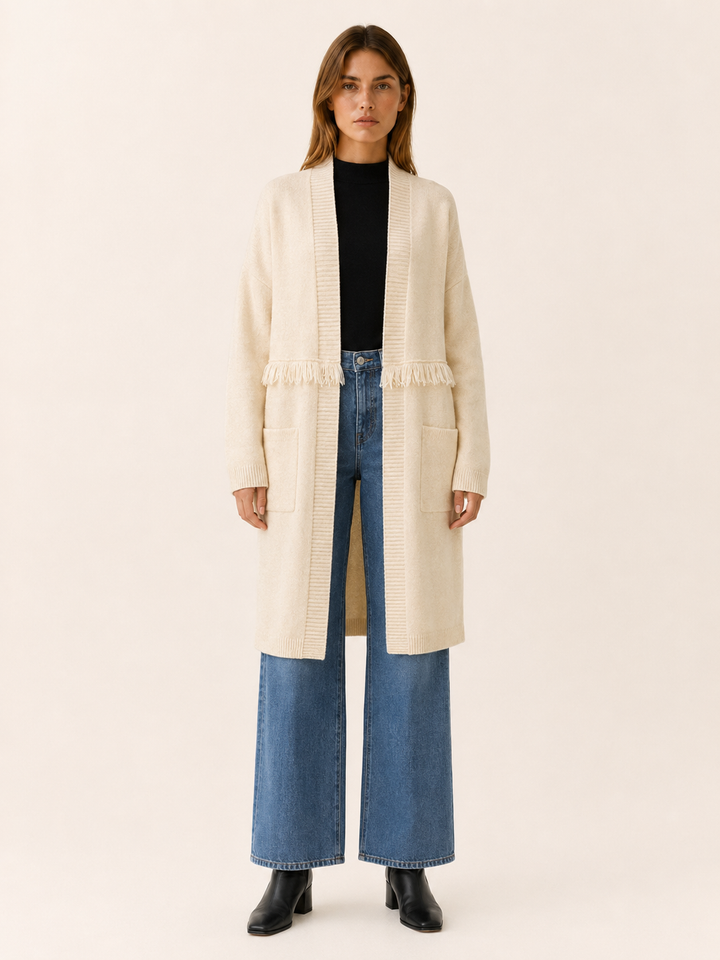 Apolline™ | Knee-Length Open-Front Cardigan with Pockets