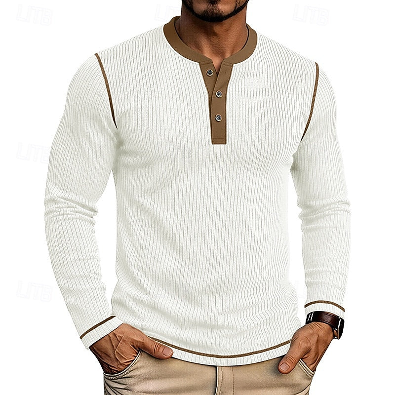Ambrose™ | Men's Ribbed Contrast-Trim Henley Shirt