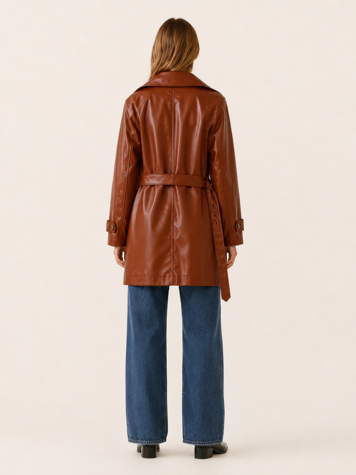 Arden™ | Faux Leather Trench Jacket, Double-Breasted